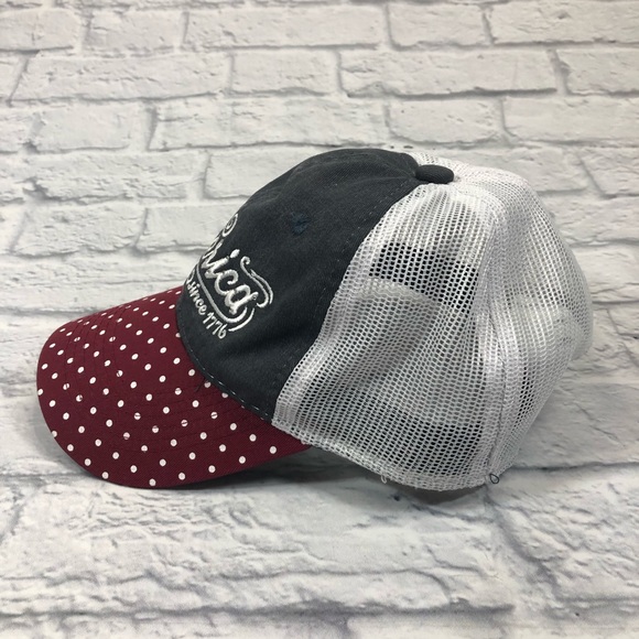 America USA Ball cap Adjustable Polka Dot Gray Burgundy Mesh snap back - Picture 3 of 10